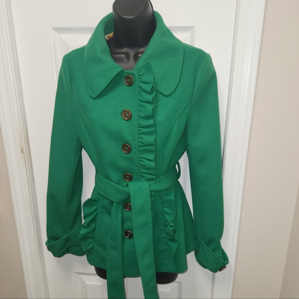 Tulle Green Belted Pea Coat